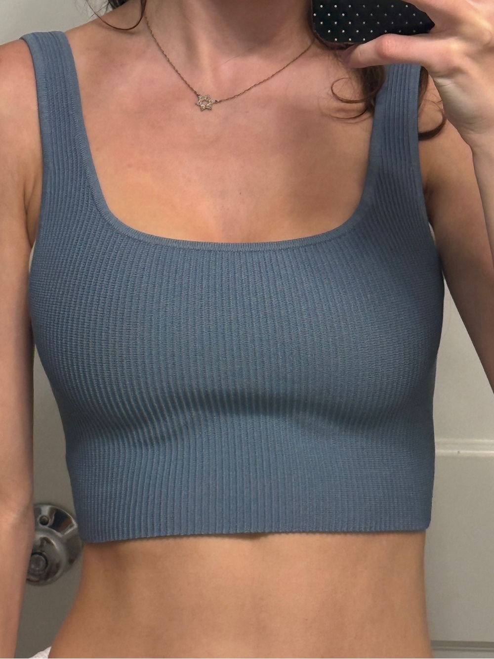 Babaton Ribbed Square-Neck Crop Tank - Dusty Blue